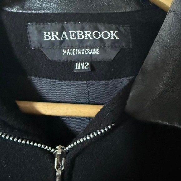 Y2K Vintage Wool Blend Jacket Women's 11/12 Black Faux Leather Trim Ukraine - Picture 2 of 5